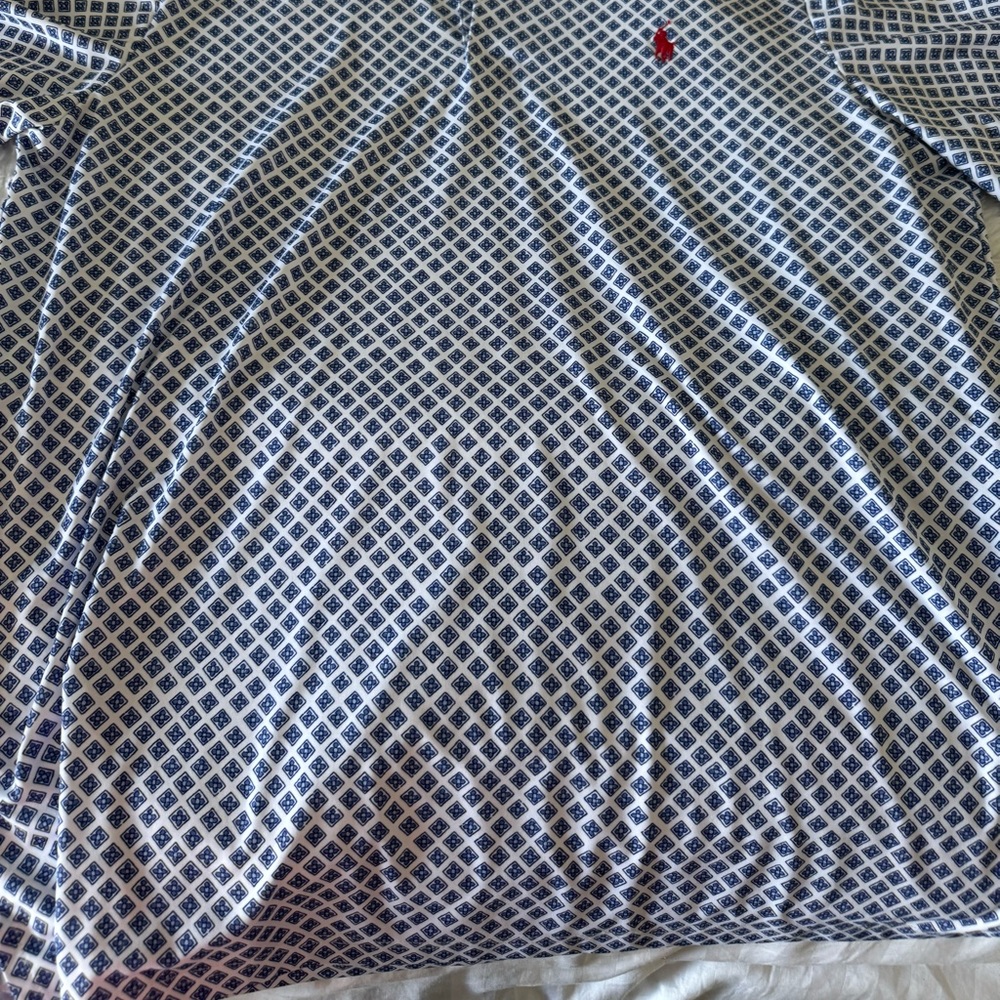 Polo by Ralph Lauren Men's Blue and White Patterned Polo